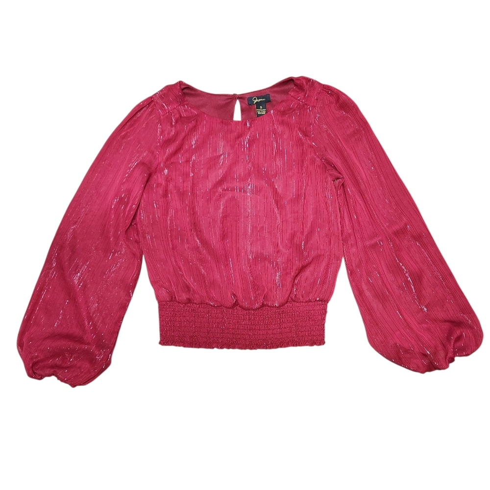 Japna Red Peasant Blouse Size S Cropped Boho Whimsigoth Metallic Witchy Fairy